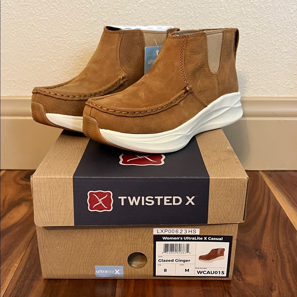 Twisted X Women's Glazed Ginger Suede SlipOn Ankle Chelsea Sneakers Brown Size 8